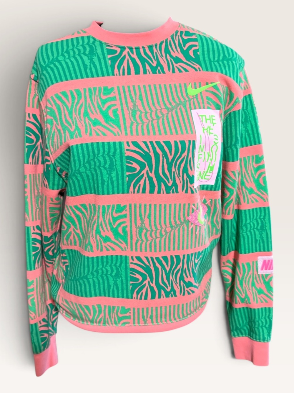 Nike Trippy Safari Club Fleece Sweatshirt Pink Green FN1469-611 XS